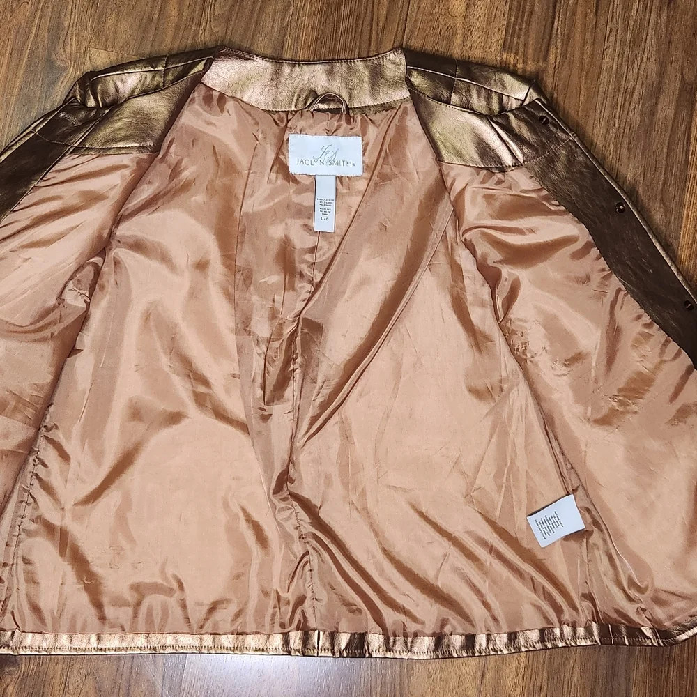 Vtg Jaclyn Smith Large Metallic Copper Bronze Button Front Holiday Jacket. - Picture 3 of 12